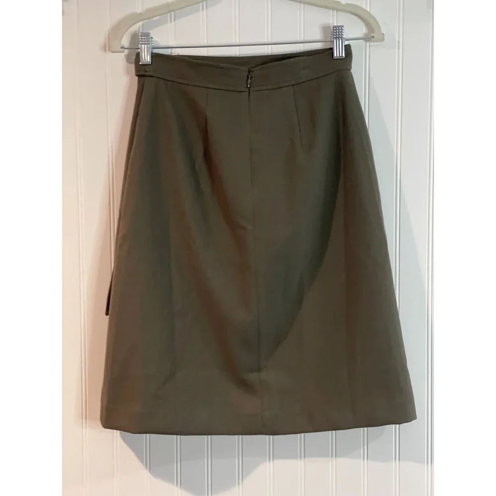 Ann Taylor Petite Olive Green A-Line Skirt With D-Ring Belt - Picture 11 of 14